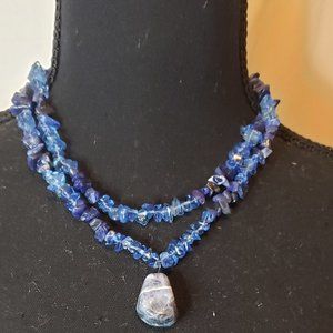 NWT Sassyfras Solalite Bead Stone and Blue Glass Chip Double Strand Necklace